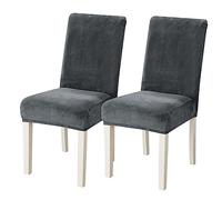 Stretch Velvet Chair Covers for Dining Chairs Set of 2/4/6 /8Removable Velour Dining Chair Covers Plush Chair Slip Covers for Dining Room,Hotel,Kitchen,Ceremony (Color : Dark grey, Size : 2)
