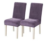 Stretch Velvet Chair Covers for Dining Chairs Set of 2/4/6 /8Removable Velour Dining Chair Covers Plush Chair Slip Covers for Dining Room,Hotel,Kitchen,Ceremony (Color : Purple, Size : 2)