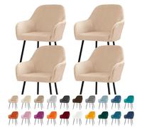 Stretch Velvet Chair Covers Set of 4 - Removable Slipcovers for Curved/SemiCircle Dining Chairs Washable Seat Protectors for Kitchen Banquet Wedding (Dark Beige)