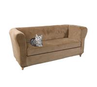 Stretch Velvet Chesterfield Sofa Cover 1/2/3 Piece Washable Slipcovers for Curved Settee Fitted Furniture Protector Loveseat + Large 2Seat (Khaki)
