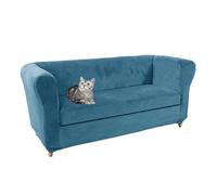 Stretch Velvet Chesterfield Sofa Cover Set Washable 1/2/3 Piece Slipcovers for Loveseat & Curved Settee Fitted Cushion ProtectorBlue