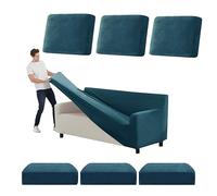 Stretch Velvet Couch Cover Set with Separate Cush Covers Anti-Slip Sofa Protector for Living Room/RV XL Peacock Blue (185-235cm 7-Piece)