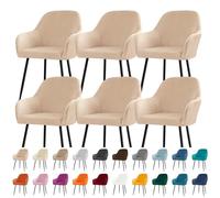 Stretch Velvet Dining Chair Covers - Set of 2/4/6 Washable Slipcovers for Curved/SemiCircle Chairs Removable Seat Protectors for Kitchen Banquet & Weddings (Dark Beige 6PCS)