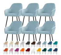 Stretch Velvet Dining Chair Covers Set of 6 - Removable & Washable Slipcovers for Curved/SemiCircle Back Chairs Elegant Light Blue Seat Protectors for Kitchen Banquet Wedding