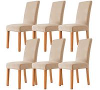 Stretch Velvet Dining Chair Slipcovers - 6 PCS Soft & Durable Covers for Dining Room Chairs Elegant Rice Gray for Home Decor