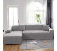 Stretch Velvet L-Shaped Sofa Cover, Waterproof Corner Protector for 1/2/3/4 Seater Recliner, Fitted Slipcover for Garden & Home, E-235-300cm