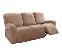 Stretch Velvet recliner couch covers 3 Seat, 8-piece with Pocket lazy boy reclining sofa slipcover Non Slip Armchair Covers For Kids Pets-Khaki-3 seater