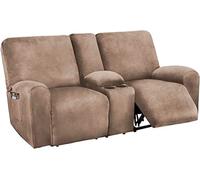 Stretch Velvet Recliner Covers Soft Loveseat Reclining Couch Slipcovers with Middle Console, Non-Slip 2 Seater Recliner Sofa Cover (Color : Camel)