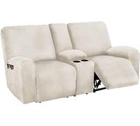 Stretch Velvet Recliner Covers Soft Loveseat Reclining Couch Slipcovers with Middle Console, Non-Slip 2 Seater Recliner Sofa Cover (Color : Ivory)