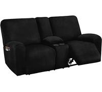 Stretch Velvet Recliner Covers Soft Reclining Couch Slipcovers with Middle Console, Non-Slip 2 Seater Recliner Sofa Cover