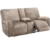 Stretch Velvet Recliner Covers with Non Slip Design for 2 Seater Loveseat Reclining Couch Soft Slipcovers with Middle Console Taupe Color