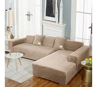 Stretch Velvet Sofa Cover for 1/2/3/4 Cushion Couch Sofa Slipcovers with Non Slip Straps,Crafted from Thick Comfy Rich Velour,Camel,3-Seater(190-230cm/75-91inch)