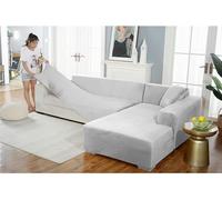 Stretch Velvet Sofa Cover L Shape, assemble sofa Couch Cover 1/2/3/4 Seater Furniture Protector Thicken (Light gray, 3 Seater 195-230cm)