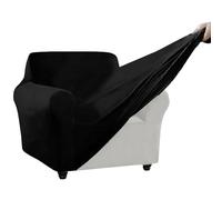 Stretch Velvet Sofa Cover Non-Slip Well-Fitted for 1/2/3/4 Seater Includes Seat & Back Cover Black 80-120cm Protection for Furniture