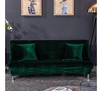 Stretch Velvet Sofa Cover,Plush Futon Cover Armless Sofa Slipcover,2 Seater Couch Covers With Elastic Bottom,Thick Soft Sofa Bed Cover-Dark green M