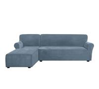 Stretch Velvet Sofa Cover Set - 2 PCS Anti-Slip Slipcovers for 2 Seater & 3 Seater Sofa with Chaise Longue (Gray-Blue Left Chaise + Main Sofa)