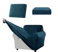 Stretch Velvet Sofa Cover Set with Separate Cush Covers Non-Slip Couch Protector for Living Room/RV Peacock Blue XL (80-120cm 3 Pieces) - &