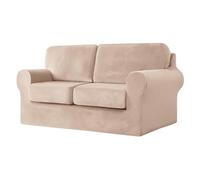 Stretch Velvet Sofa Covers for 1/2/3/4 Seater Sofas with Armrests Non-Slip Khaki Separate Cushion & Backrest Protection Perfect for Living Room Decor