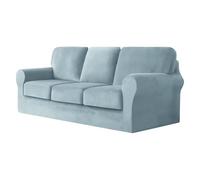 Stretch Velvet Sofa Covers for 1/2/3/4 Seater with Armrests Non-Slip Design Light Blue Includes Separate Cushions & Backrest - & Elegant Protection