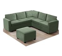 Stretch Velvet Sofa Covers for L-Shaped Sectional Couch Washable Slipcovers with Cushion Covers & Square Stool Cover Green Easy Care Durable & Stylish