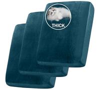 Stretch Velvet Sofa Seat Cushion Cover, Removable Sofa Couch Covers with Elastic Bottom, Washable Furniture Slipcovers Protector for Kids and Pets (3PC Large 1-Seater,Black)