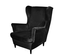 Stretch Velvet Wingback Chair Covers 2-Piece Non-Slip Slipcovers with Arms Elastic Bottom Fur Protector for Living Room - Elegant Black Furniture Upgrade