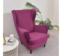 Stretch Velvet Wingback Chair Covers 2-Piece Set Removable Furniture Protector Slipcover for Armchairs Fashion Solid Color Perfect for Bedroom & Living Room (Purple Red)