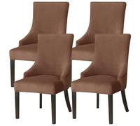 Stretch Velvet Wingback Chair Covers with Arms 4PCS Dark Brown Armchair Slipcovers for Dining Room Living Room Banquet Decor Easy Fit & Stylish Protection