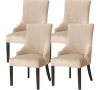 Stretch Velvet Wingback Chair Slipcovers Set of 4 Washable Accent Armchair Protectors Decorative Dining Seat Covers in Light Khaki Perfect for Home Decor