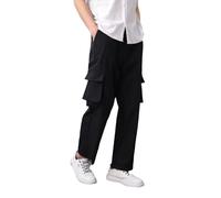 Stretch Waist Mens Trousers Lightweight Golf Trousers Plus Size Solid Color Breathable Cargo Pants Multi-Pocket Tracksuit Bottoms Outdoor Baggy Casual Pants for Business, Casual, Golf, Office Black