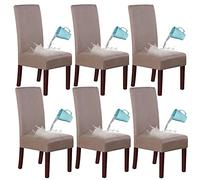 Stretch Waterproof Dining Room Chair Slipcovers, Stretch Suede Fabric Removable Dining Chair Covers Seat Slipcover, Chair Covers For Kitchen Hotel-Taupe-set of 6