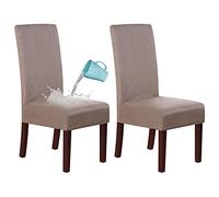 Stretch Waterproof Dining Room Chair Slipcovers, Stretch Suede Fabric Removable Dining Chair Covers Seat Slipcover, Chair Covers For Kitchen Hotel-Taupe-set of 2