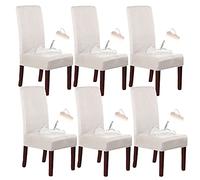 Stretch Waterproof Dining Room Chair Slipcovers, Stretch Suede Fabric Removable Dining Chair Covers Seat Slipcover, Chair Covers For Kitchen Hotel-white-set of 6