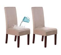 Stretch Waterproof Dining Room Chair Slipcovers, Stretch Suede Fabric Removable Dining Chair Covers Seat Slipcover, Chair Covers For Kitchen Hotel-Khaki-set of 2