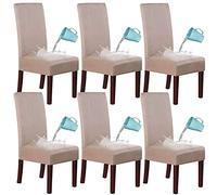 Stretch Waterproof Dining Room Chair Slipcovers, Stretch Suede Fabric Removable Dining Chair Covers Seat Slipcover, Chair Covers For Kitchen Hotel-Khaki-set of 6