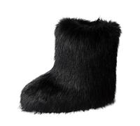 Stretch Women's Winter Boots with Flat Heel, High Top, Warm Winter Boots, Deep Mouth, Round, Mid-Length Sleeves, Artificial Snow Boots, Female Warm Women's Winter, Black 2, 5 UK