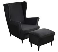 Stretchable 2-Piece Armchair Cover Set with Ottoman Washable Black Furniture Protector for Living Room Soft Spandex Slipcovers for Armchairs - 3 Pieces