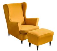 Stretchable 2-Piece Wingback Chair Cover Set with Ottoman Washable Protective Slipcovers for Living Room Yellow Wing Chair Covers Ideal for Home Décor - Pack of 3