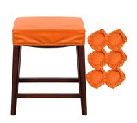 Stretchable Bar Stool Covers, 6PCS Pub Height Seat Protectors, Saddle Design for Kitchen Counter, Fits Wood & Metal Benches, PU Material, Easy to Clean