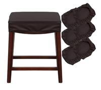 Stretchable Bar Stool Covers Set of 6 - Protective Saddle Design Seat Covers for Kitchen Stools, Fits Wood & Metal Bars, Coffee PU Material, Counter Height