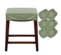 Stretchable Bar Stool Covers Set of 6 - Protective Saddle Seat Slipcovers for Kitchen & Counter Height Stools, Fits Wood & Metal Benches, Khaki PU Material