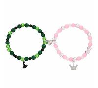 Stretchable Beaded Charm Bracelets Set for Girls - Elastic Kids Jewellery with Witch Hat & Crystal Crown for Halloween, Birthday & Princess Parties, Childrens Adjustable Elasticated Wristbands