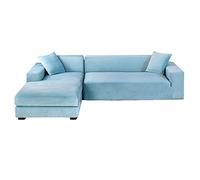 Stretchable Corner Sofa Cover Set, Non-Slip L-Shaped Couch Protector, Soft Velvet Furniture Cover for 4+4 Seat Sofa - Light Blue, 2 Pieces