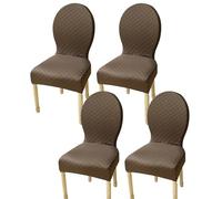 Stretchable Curved Dining Chair Covers 4 Pack - Omatic Check Fabric in Brown, Ideal for Kitchen, Banquet, Home & Hotel Decor, & Slish Protect for Your Chairs