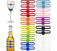 Stretchable Drink Markers 24pcs, Wine Glass Markers, Drink Identifiers for Glasses Cup, Beer Bottle, Mug, Jar, Cocktail Glass, Drink Labels for Party, Silicone, No Gemstone