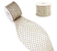 Stretchable Glitter Metallic Mesh Ribbon, 5 Yards Wire Edge Web Ribbon Deco for DIY Crafts Gift Wrapping Christmas Tree Decor (Champagne)