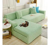 Stretchable L-Shaped Sofa Cover 2-Piece Anti-Slip Slipcover for 1/2/3/4 Seater Left/Right Chaise Green-B for Living Room Durable & Stylish Furniture Protector