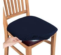 Stretchable Navy Blue Velvet Chair Covers - Soft Non-Slip Washable Seat Protectors for Dining Room & Bar - Set of 6 Removable Covers