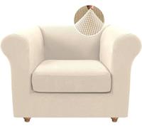 Stretchable Non-Slip Chesterfield Sofa Cover for 1-Seater - Modern Natural Design with Armrests Easy to Clean Durable Protection for Your Sofa