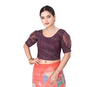 Stretchable Polyester Saree Blouse for Women Showcasing Half Puff Sleeve, Fully Stitched Craftsmanship, Vibrant Multi-Colour Design, Chic Top T-Shirt with Silhouette Purple 31" to 35" Bust Stretchy